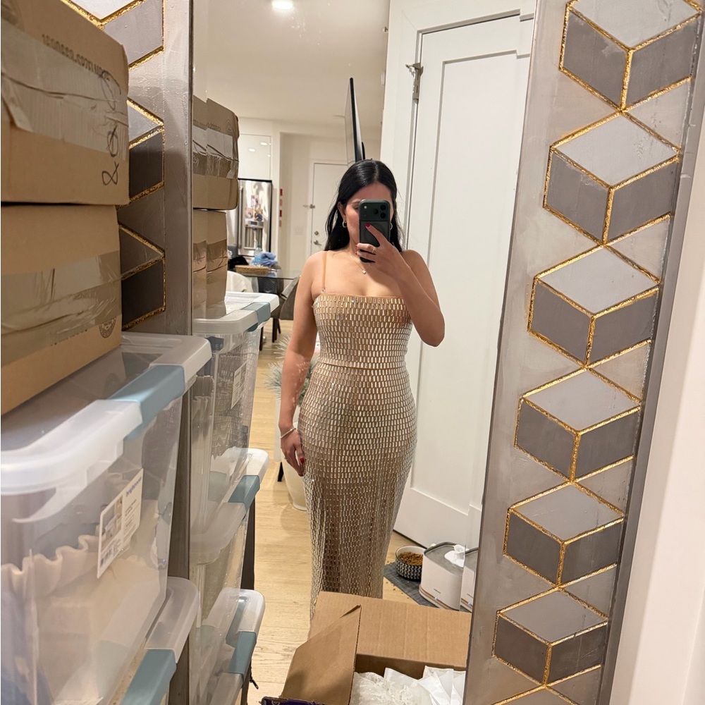 Oh Polly Gold Beaded Maxi Dress